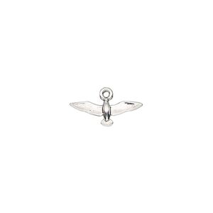 Charm, antiqued sterling silver, 15x6mm single-sided seagull. Sold individually.