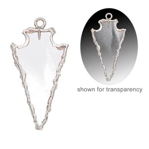 Drop 1pkg1, electroplated sterling silver and quartz crystal (natural), 30x15mm hand-cut arrowhead