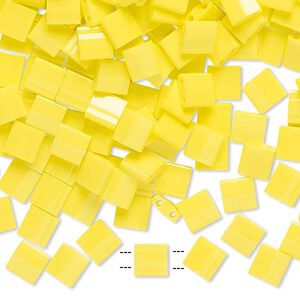 Seed bead, TILA&reg;, glass, pkg/10g, 5mm full tila square, opaque yellow, (TL-404).