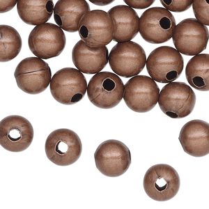 Bead 1pkg100 copper-plated, 8mm round, steel antique