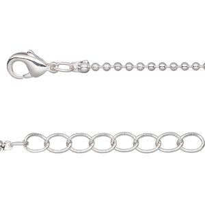 Chain 1pkg2 silver-plated ball, 1.5mm / lobster claw clasp, brass 24 inch