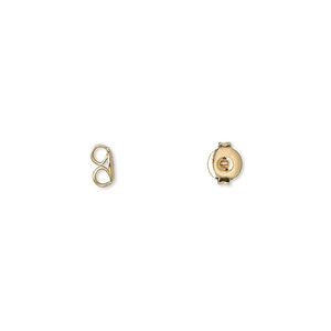 Earnut 1pkg500 gold-plated, 4.5mm round, brass 250 pair