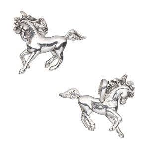 Focal, antiqued sterling silver 1pkg1, 32x26mm galloping horse.