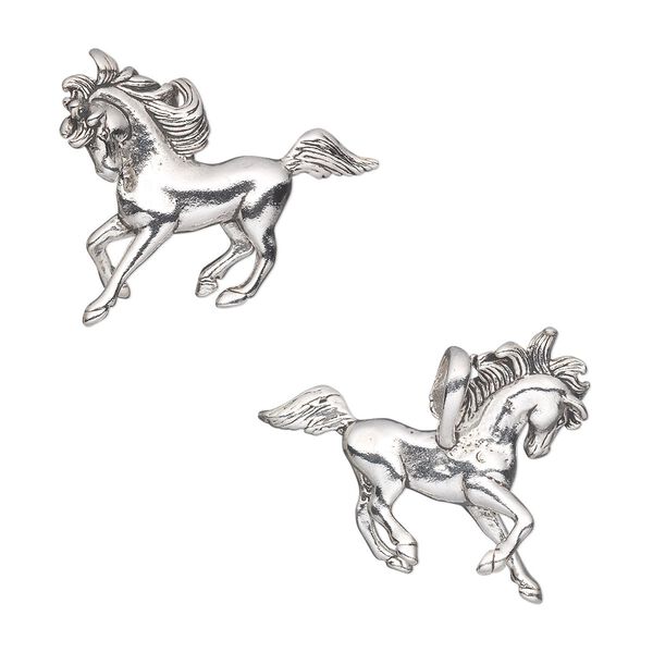 Focal, antiqued sterling silver 1pkg1, 32x26mm galloping horse. image number 0