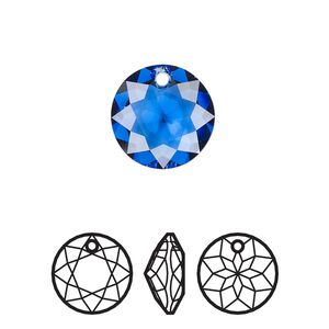 Drop 24pk sapphire, Swarovski&reg; 14mm pendant classic cut 6430