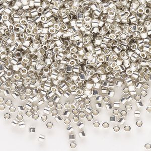 Seed bead, Delica&reg;, glass, pkg/50g, #10 round, opaque galvanized silver (DBM-0035).