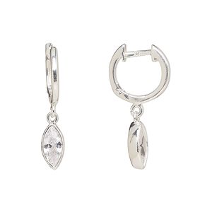 Earring, Create Compliments&reg;, sterling silver and cubic zirconia, clear, 25.5mm hoop with endless-loop closure and marquise dangle. Sold per pair.