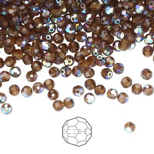 Bead 144pk smoked topaz AB, Preciosa Czech crystal 3mm round