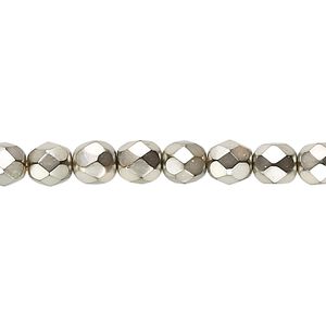 Bead, Czech fire-polished glass, opaque gold carmen, 6mm faceted round. Sold per 15-1/2" to 16" strand.