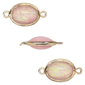 Link, Opalized Ice&trade;, "opal" (resin) and gold-finished brass, light pink, 16x12mm double-sided oval. Sold per pkg of 4.