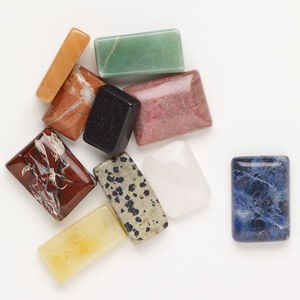 Multi-gemstone 1pkg10, half-drilled puffed / flat / rounded flat rectangle drop mix 18x11mm-26x15mm