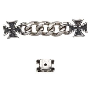 Focal, antiqued stainless steel, 48x10mm with 11x10mm cross and 9mm curb chain with 2 holes. Sold individually.
