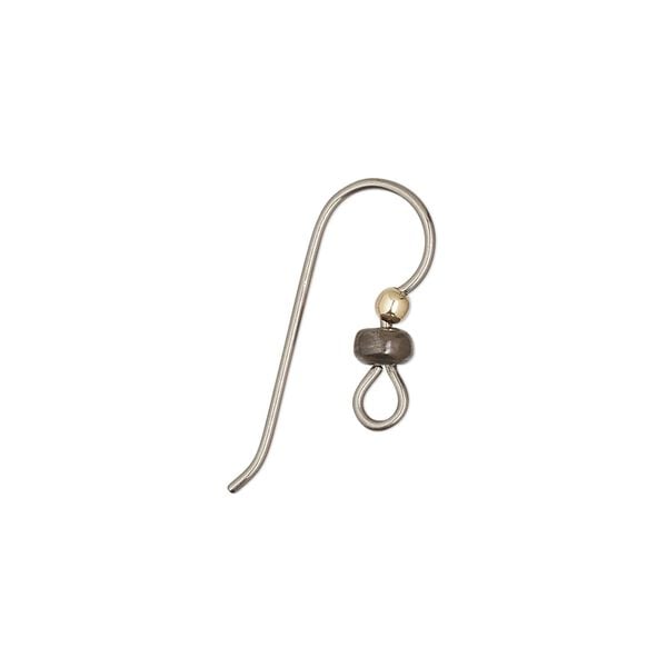 Ear wire fishhook 1pkg50 antique brass-plated niobium / gold-filled, 16mm / 2mm ball / 3x1.5mm heishi / open loop, 20 gauge 25 pair image number 0