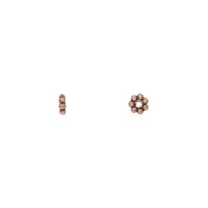 Bead 1pkg50 copper-plated, 4x1mm beaded rondelle, copper antique
