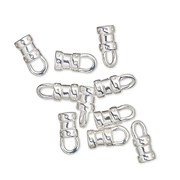 Crimp end 1pkg10 silver-plated, 6x4.5mm tube / loop / 3mm inside diameter, brass image number 0