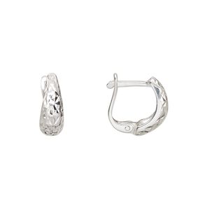Earring, Create Compliments&reg;, sterling silver, 13mm diamond-cut oval hoop with latch-back closure. Sold per pair.