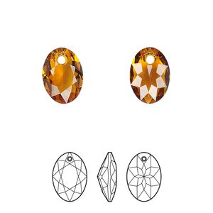 Drop 2pk topaz, Crystal Passions&reg; 11.5mm pendant elliptic cut 6438