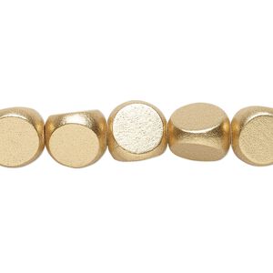 Bead, painted Taiwanese cheesewood (coated), metallic gold, 10mm rounded triangle. Sold per 15-1/2" to 16" strand.