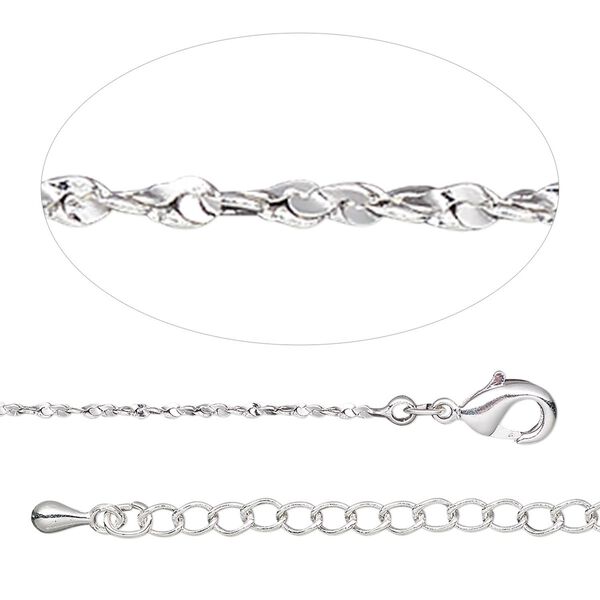 Chain 1pkg1 silver-plated serpentine, 1.2mm twisted / lobster claw clasp, brass 18 inch image number 0