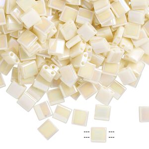 Seed bead, TILA&reg;, glass, pkg/250g, 5mm full tila square, opaque rainbow ivory, (TL-486).