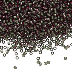 Seed bead, TOHO BEADS&reg;, glass, pkg/250g, #11 round, opaque dyed silver-lined pink frosted olivine (TR-11-2204).