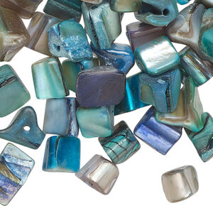 Mother-of-pearl shell 1pkg2oz, triangle tube bead, mix multi-blue 6x6mm-12x9mm