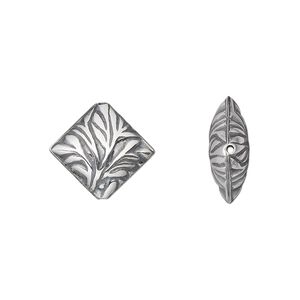 Bead 1pkg1 sterling silver, 15mm textured puffed diamond, antiqued