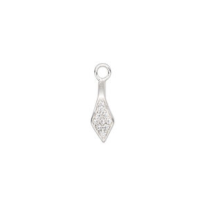 Bail, ice-pick, sterling silver and cubic zirconia, clear, 12x5mm diamond 7mm grip length. Sold individually.