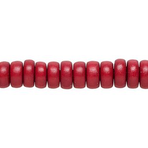 Bead 1pkg1, Taiwanese cheesewood (dyed / waxed), cranberry red, 8x4mm rondelle, 15-1/2 to 16 inches.
