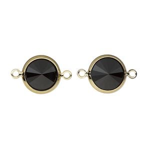Link, Vintage Crystal&trade;, crystal and  gold-plated brass, jet, 12mm rivoli. Sold per pkg of 2.