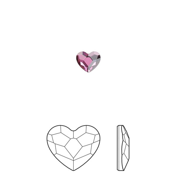 Flat back 2pk dark rose foil back, Crystal Passions&reg; hotfix rhinestone 6mm heart 2808 image number 0