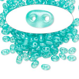 Seed bead, Preciosa Twin&trade; Czech glass, pkg/50g, 5x2.5mm oval, translucent green terra pearl clear, (08358).