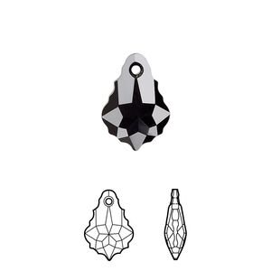 Drop 2pk jet, Crystal Passions&reg; 16x11mm pendant baroque 6090
