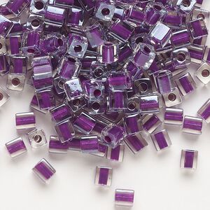 Seed bead, Miyuki, glass, pkg/250g, 3.5-3.7mm square, transparent clear inside dyed color magenta (SB-243).