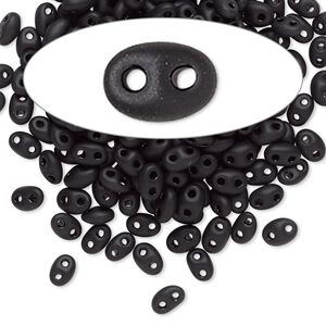 Seed bead, Preciosa Twin&trade; Czech glass, pkg/10g, 5x2.5mm oval, opaque matte black, (23980).