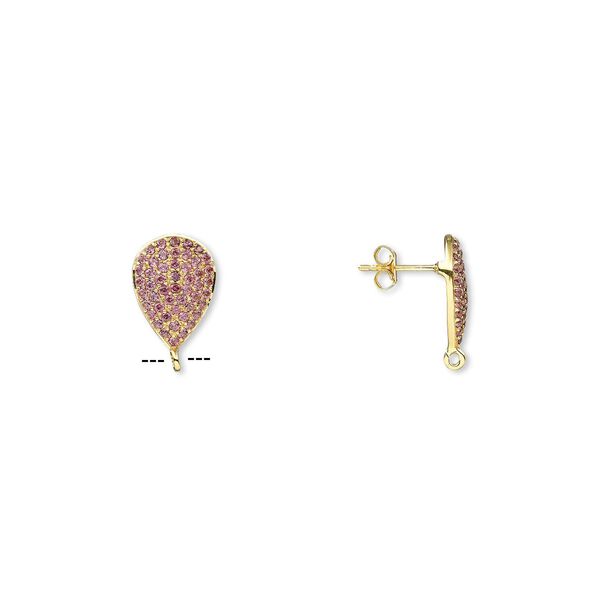 Earstud 1pkg2 sterling silver / garnet (natural), 17x12mm teardrop / open loop, gold-finished 1 pair image number 0