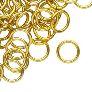 Jump ring 1pkg100 aluminum, 12mm round, 15 gauge / 9.2mm inside diameter / gold