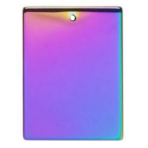 Hemalyke&trade; 1pkg1, electroplated rainbow flat rectangle focal 40x30mm