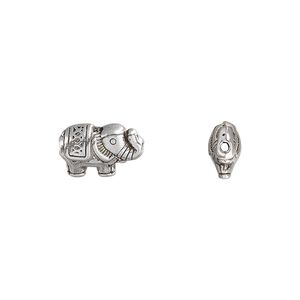 Bead 1pkg10 silver-plated "pewter", 12.5x8.5mm elephant, antique