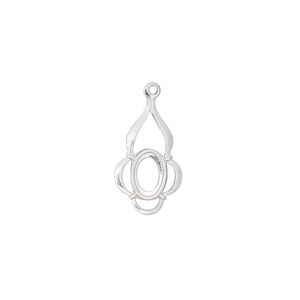 Drop, sterling silver, 17x10mm fancy with 6x4mm oval setting. Sold per pkg of 2.