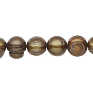 Freshwater pearl 1pkg1, semi-round, 15 inch dark iris gold 10-13mm cultured