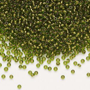 Seed bead, Preciosa Ornela Czech glass, pkg/500g, #11 rocaille, transparent copper-lined lime green, (59430).