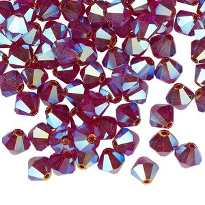 Bead 144pk Siam AB 2X, Preciosa Czech crystal 6mm bicone