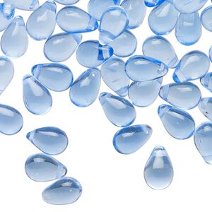 Bead, pressed glass 1pkg2oz, translucent blue, 9x6mm top-drilled teardrop