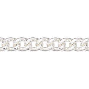 Chain 1pkg1 silver-plated curb, 7mm flat, steel 50 foot unfinished