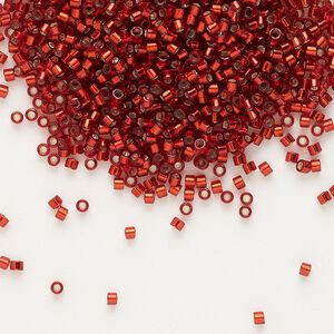Seed bead, Delica&reg; 1pkg50g glass, #11 round, transparent silver-lined brick red / outside dyed (DB-0603)