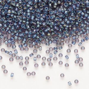 Seed bead, Miyuki, glass, pkg/250g, #11 rocaille, translucent tidal-lined luster crystal clear (RR-3747).