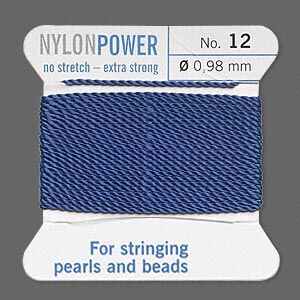 Thread, Griffin, nylon, blue, size #12. Sold per 2-meter card (approximately 78 inches).