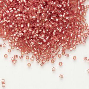 Seed bead, Delica&reg; 1pkg250g glass, #11 round, translucent semi-matte silver-lined light cranberry / outside dyed (DB-0685)
