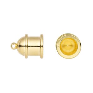 Cord end glue-in 1pkg2 gold-plated, 15.5x11.5mm pagoda / 8mm inside diameter, brass TierraCast&reg;